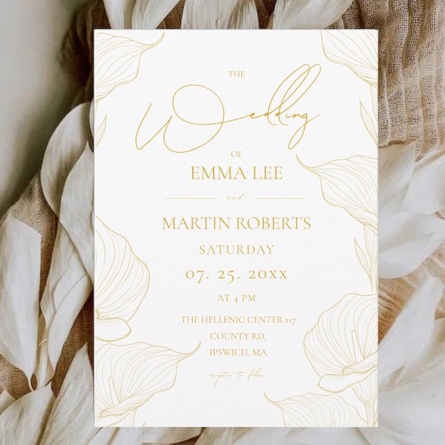 Convite Casamento com Foto Floral Delicada em Dourado e Br (Criador carregado)