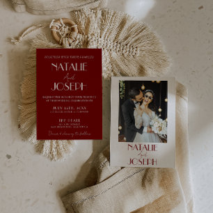 Convite Casamento com Foto Minimalista de Burgundy Branco