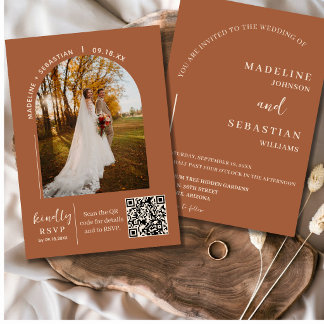 Convite Casamento com Foto Minimalista em Terracota Modern