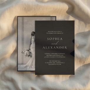 Convite Casamento com Foto Minimalista Preta Moderno Ele
