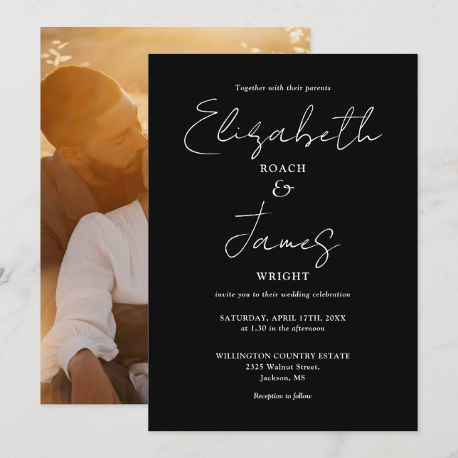 Convite Casamento com Foto Minimalista Preto e Branco (Frente/Verso)