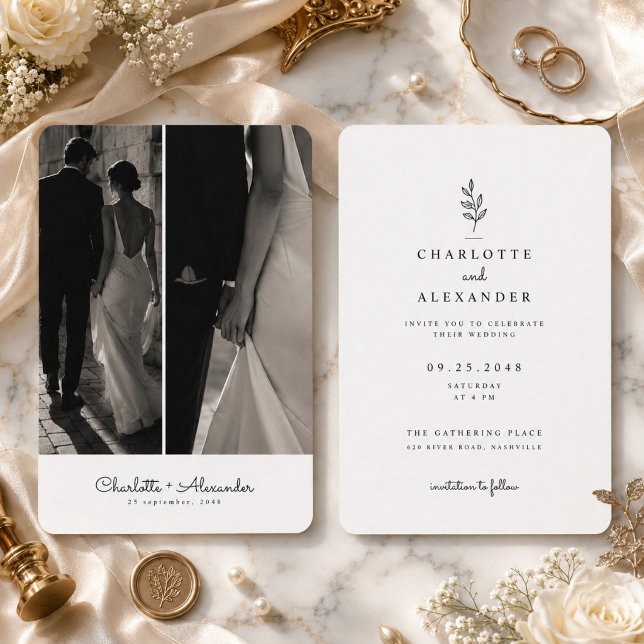 Convite Casamento com Foto Moderna Dividida (Criador carregado)