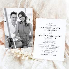 Convite Casamento com Foto Moderna Minimalista em Preto e