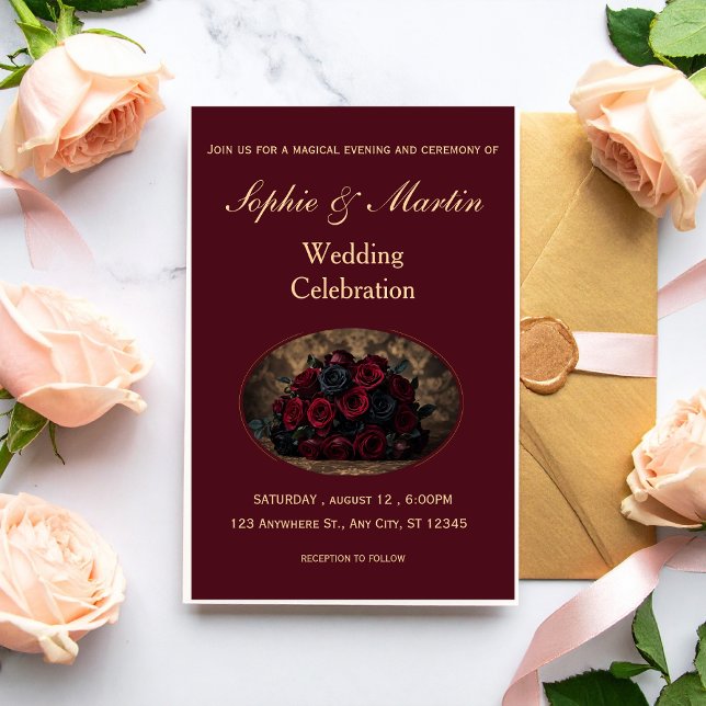Convite Casamento com Foto Personalizada Burgundy Romance  (Criador carregado)
