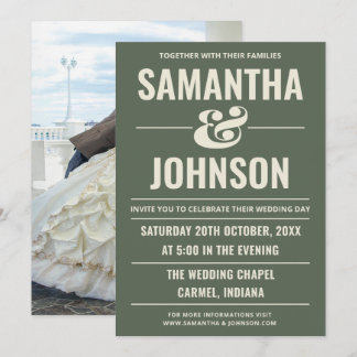 Convite Casamento com Foto Personalizada em Verde Sage