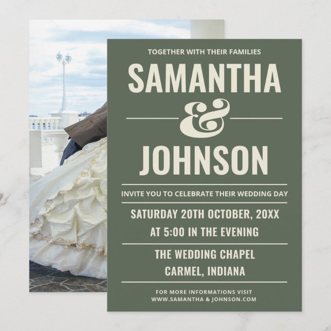 Convite Casamento com Foto Personalizada em Verde Sage (Frente/Verso)