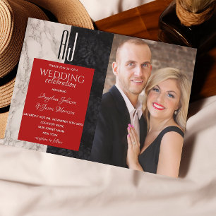 Convite Casamento com Foto Preto Branco e Vermelho