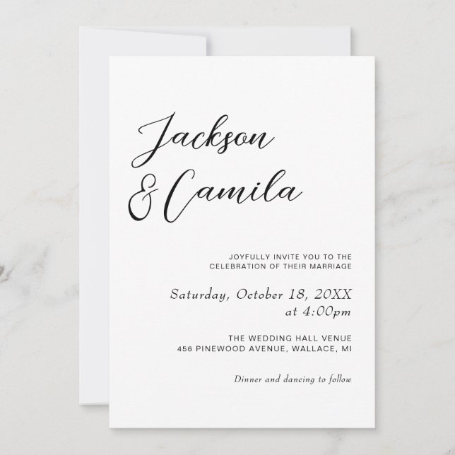 Convite Casamento com Foto Preto e Branco em Caligrafia (Frente)