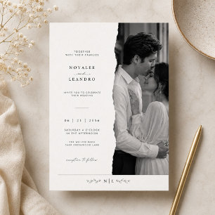 Convite Casamento com Foto Preto e Branco Moderno