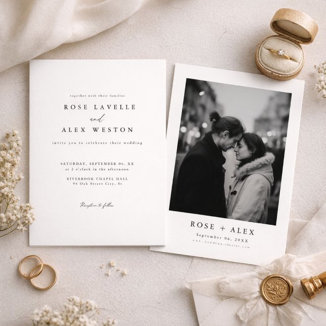 Convite Casamento com Foto Preto e Branco Simples Moderno (Criador carregado)