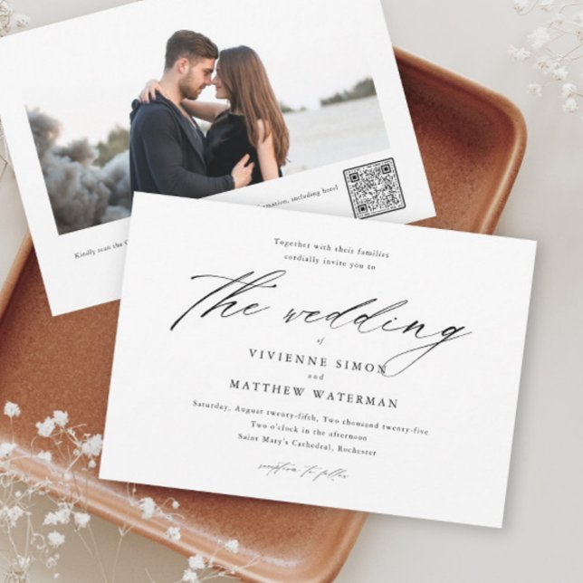 Convite Casamento com Foto Preto e Branco Simples Moderno (Criador carregado)