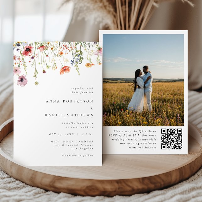 Convite Casamento com Foto QR Code de Flor Silvestre de Ve (Criador carregado)