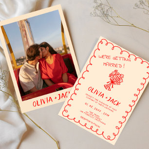 Convite Casamento com Foto Retro Funky Vintage Desenhada à