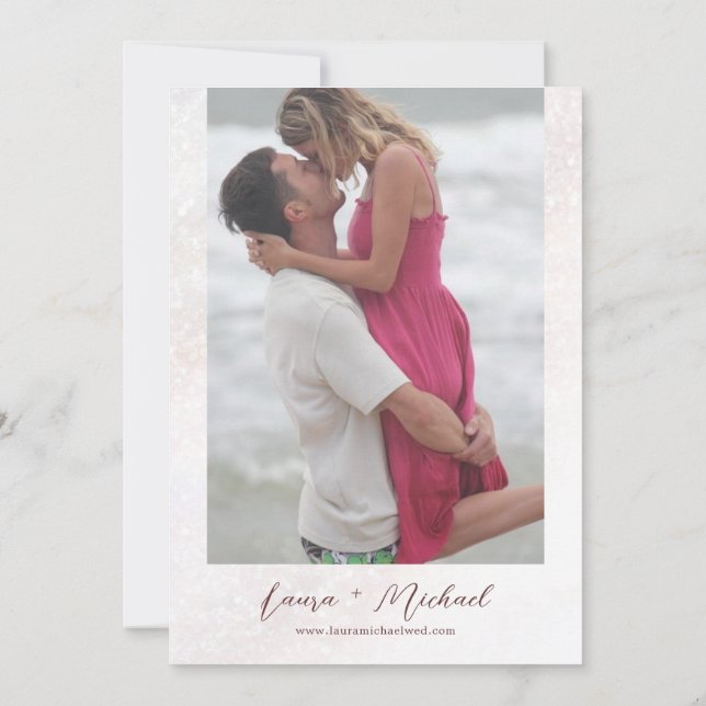 Convite Casamento com Foto Romântica Blush Pink Cherry Blo (Verso)