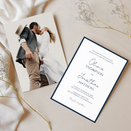 Convite Casamento com Foto Simples Borda Azul-Marinho em S