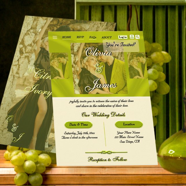 Convite Casamento com Foto sobreposta de Citrino Verde Ele (Criador carregado)