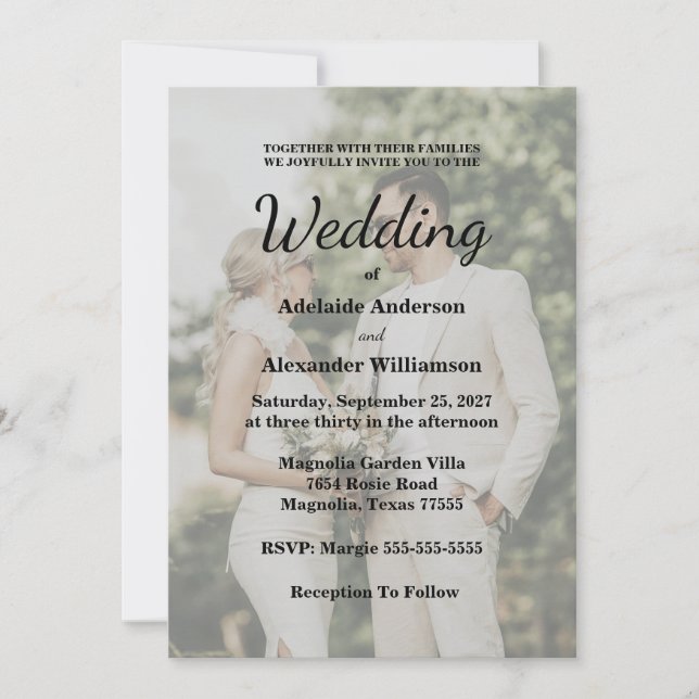 Convite Casamento com Foto Sobreposta Elegante (Frente)