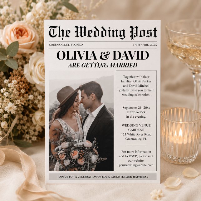 Convite Casamento com Foto Única de Jornal (Criador carregado)