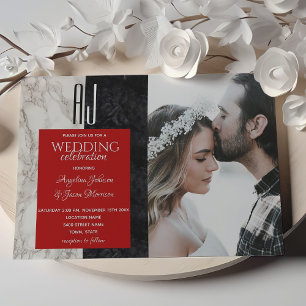 Convite Casamento com Foto Vermelha Preta e Branca