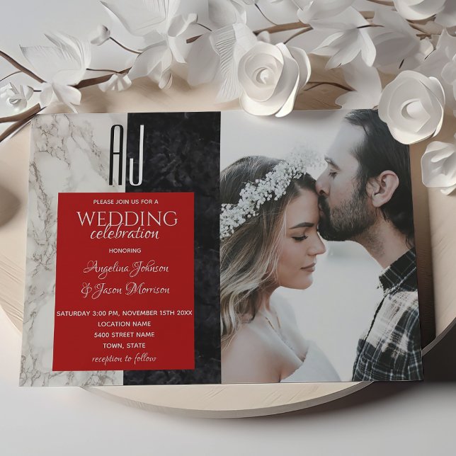 Convite Casamento com Foto Vermelha Preta e Branca (Criador carregado)