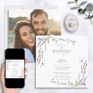 Convite Casamento com Fotografia de Flor Selvagem Roxo