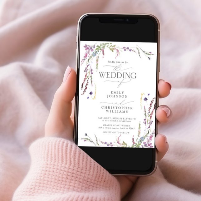 Convite Casamento com Fotografia de Flor Selvagem Roxo (Criador carregado)