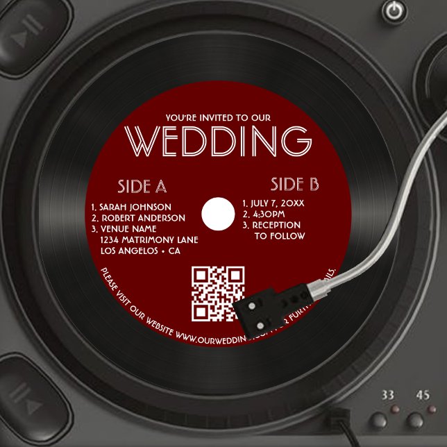 Convite Casamento com Fotografia do Registro de Vinilo Ver (Retro Red Vinyl Record Photo Wedding Invitation)