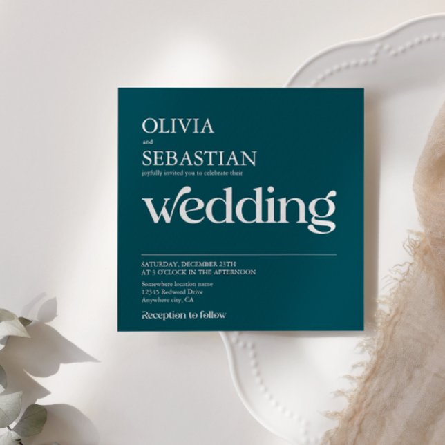 Convite Casamento com Fotografia na Praça do Teal Moderno (Criador carregado)