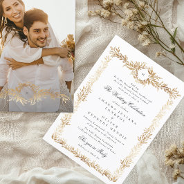 Convite casamento com fotos de monograma de quadro floral 