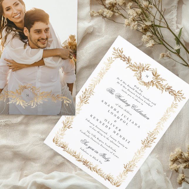 Convite casamento com fotos de monograma de quadro floral  (Criador carregado)