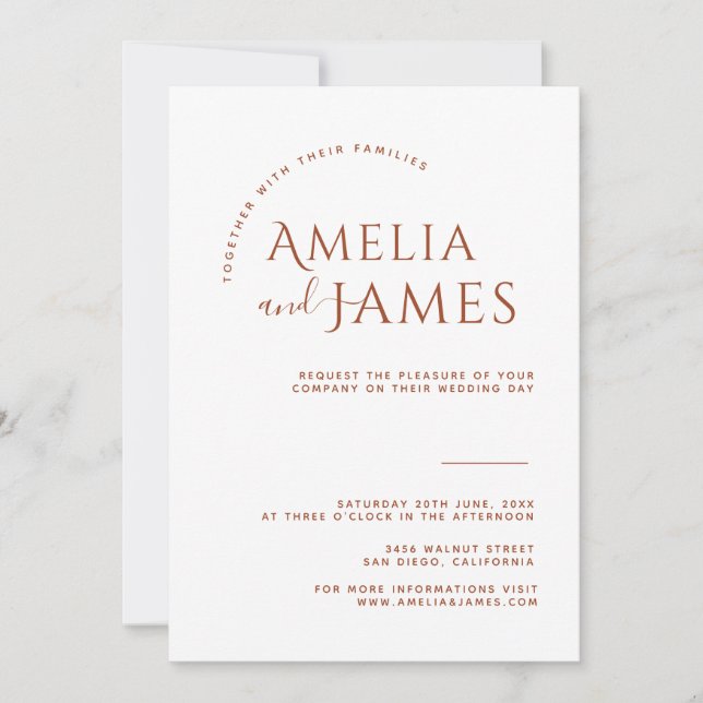 Convite Casamento com fotos do Minialista Boho Terracotta (Frente)