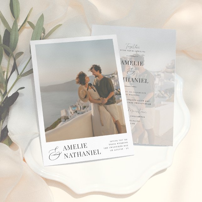 Convite Casamento com fotos do Noivado Elegante Typografia (Criador carregado)