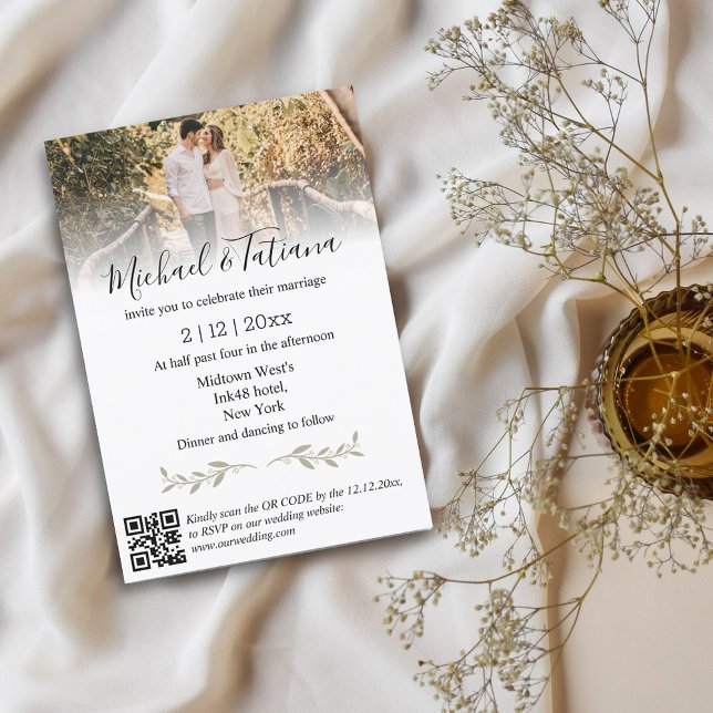Convite casamento com fotos elegante e mínimo qr code rsvp (Criador carregado)