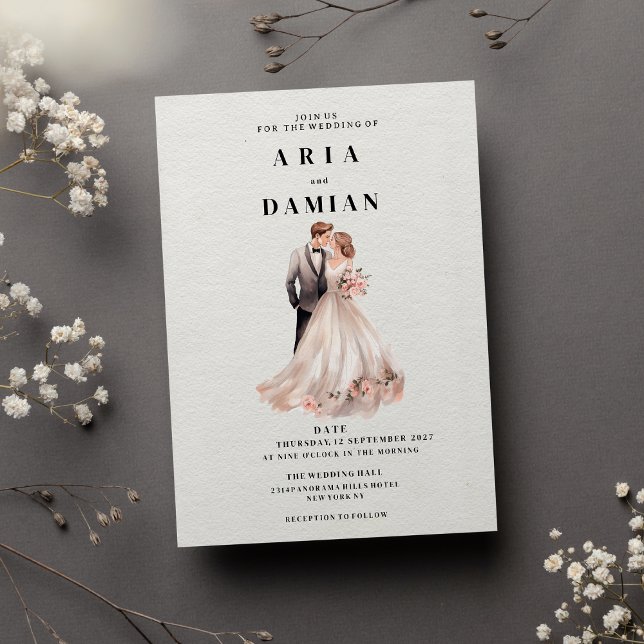 Convite Casamento com fotos simples de casal floral rosa (Simple white pink floral couple photo Wedding )