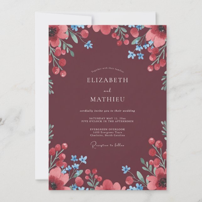 Convite Casamento com Fruta Marrom-Vermelho (Frente)