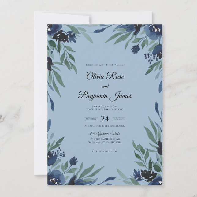 Convite Casamento com Fruta Naval Cornflower (Frente)