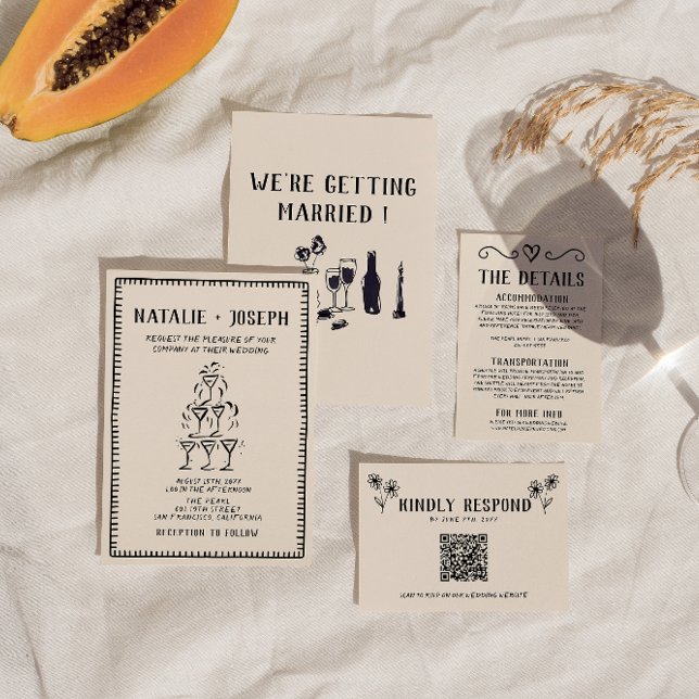 Convite Casamento com fundos antigos da Torre de Champanhe (Criador carregado)