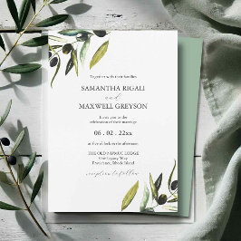 Convite Casamento com Galho de Oliveira em Aquarela Botâni