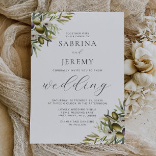 Convite Casamento com Galho de Oliveira em Aquarela Rústic