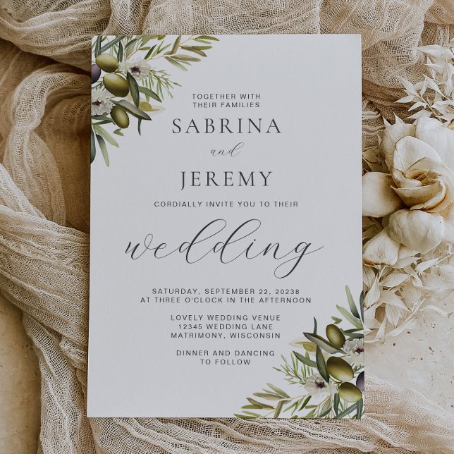Convite Casamento com Galho de Oliveira em Aquarela Rústic (Criador carregado)