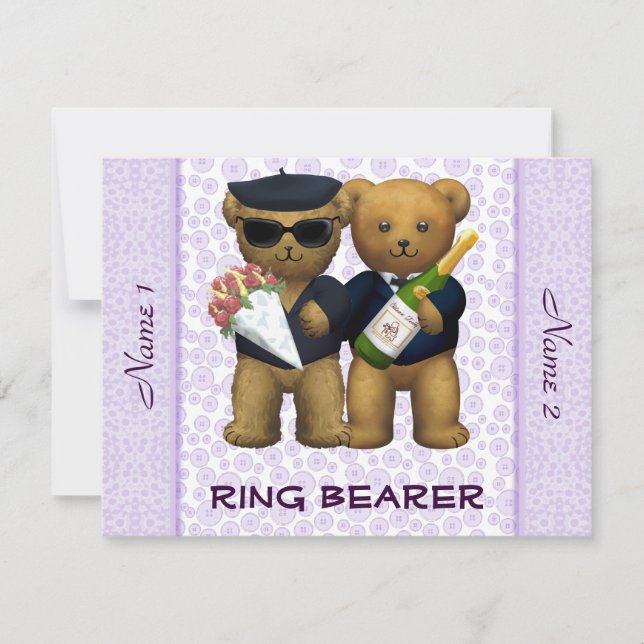 Convite Casamento com gay - Mancal - Lilac Teddy Bears (Frente)