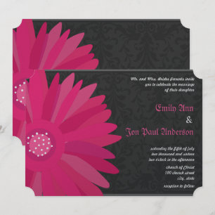 Convite Casamento com Gerber Daisy de Fuchsia Silver
