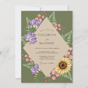 Convite Casamento com Girassóis e Fetos de Oliva