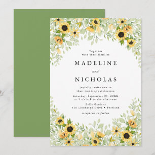 Convite Casamento com Girassóis em Aquarela e Folhagens