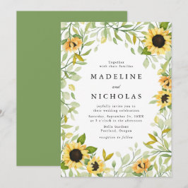 Convite Casamento com Girassóis em Aquarela e Verdura