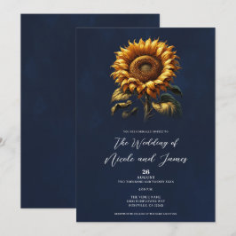 Convite Casamento com Girassóis Rústicos Azuis