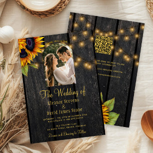 Convite Casamento com girassol rústico, foto QR RSVP tudo