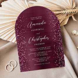 Convite Casamento com Glam Burgundy Bruche Metal Glitter