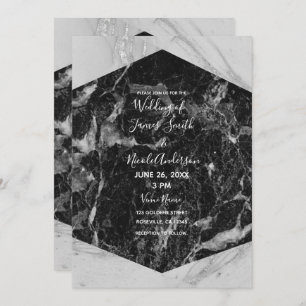 Convite Casamento com Glam Moderno do Marble Branco Negro