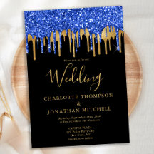 Casamento com Glitter Dourado Azul Elegante Azul